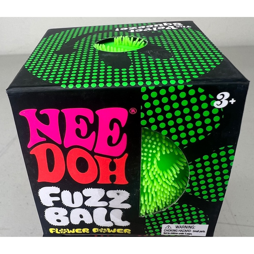 NeeDoh Fuzz Ball Flower Power Green The Velvet Squeeze Sensory Fidget Toy Ball